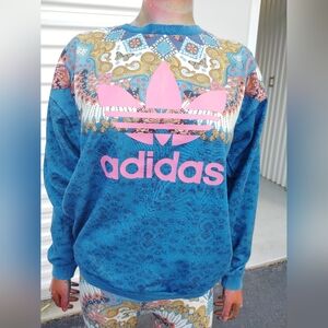 Adidas Blue and Pink Graphic Sweatshirt